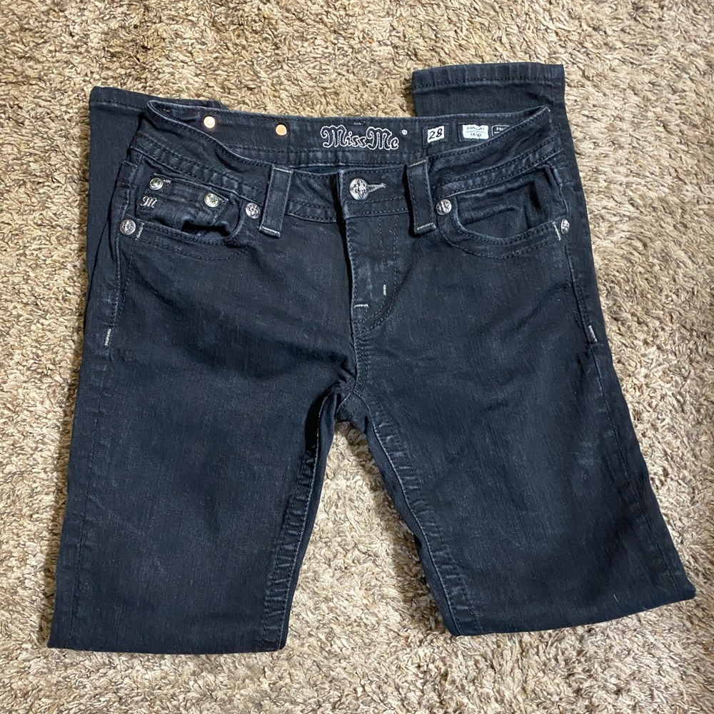 EUC Black Miss Me Jeans with silver threading on pockets and embellishments - Picture 3 of 5